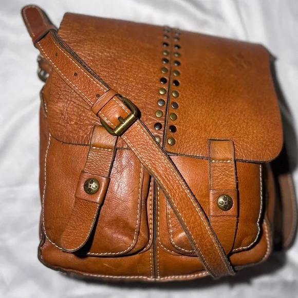 Patricia Nash Tan Leather Studded Crossbody Bag - Picture 9 of 16